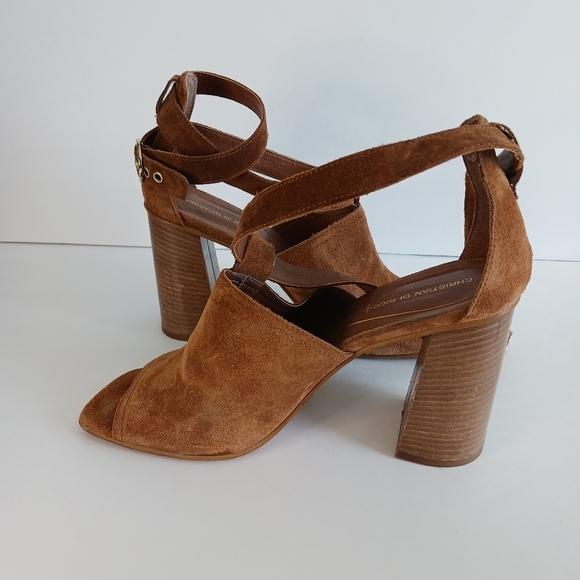 Size 9/40 Christian Di Riccio Suede, Women's Pumps Tan Boho Caramel Hippie - Picture 3 of 10